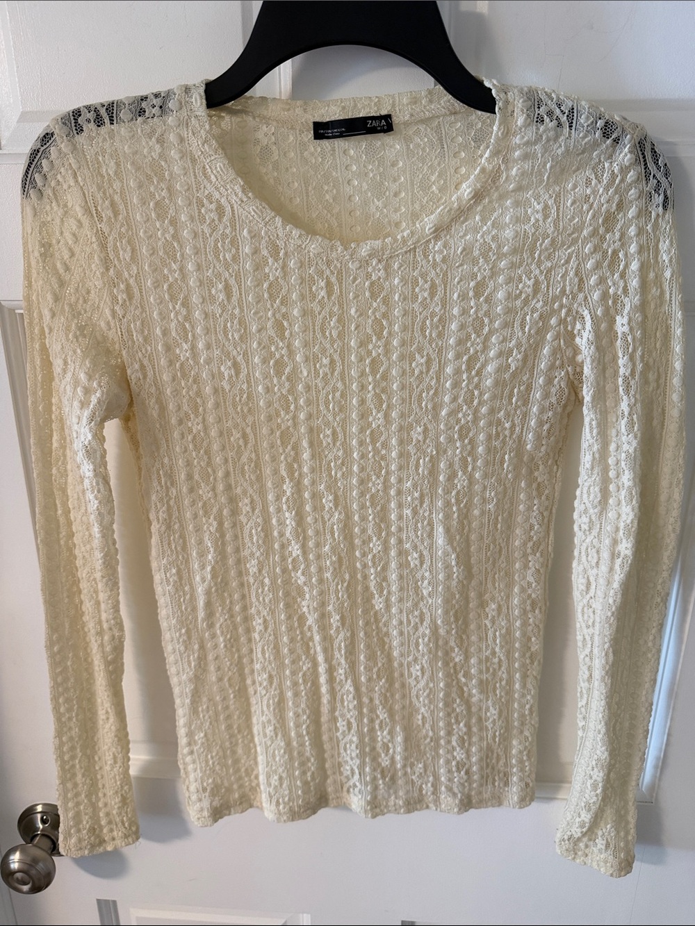 Zara Cream Sheer Lace Long Sleeve Top Coquette Cottagecore Feminine Size Small